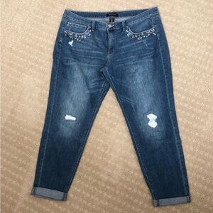 White House Black Market EUC Women's Blue Jeans with Embellishments Size 14
